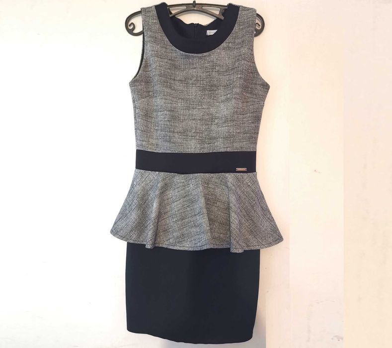 Rochie 36/S, eleganta, de gala, gri cu negru - Made in Italy