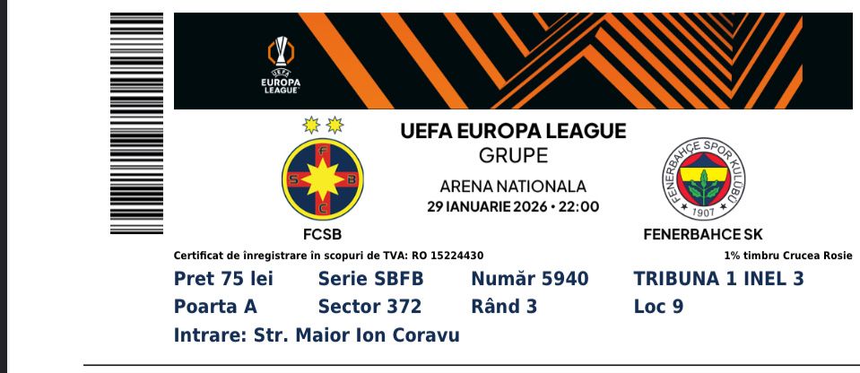 2x Bilete FCSB-Fenerbahce Tribuna 1