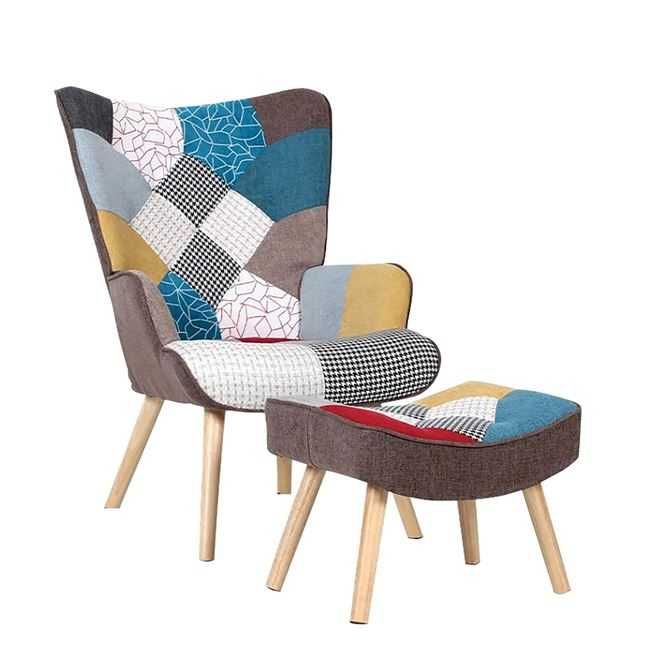 Сет Кресло и табуретка Ε7141,4, Дамаска Пачуърк, Дървени крака