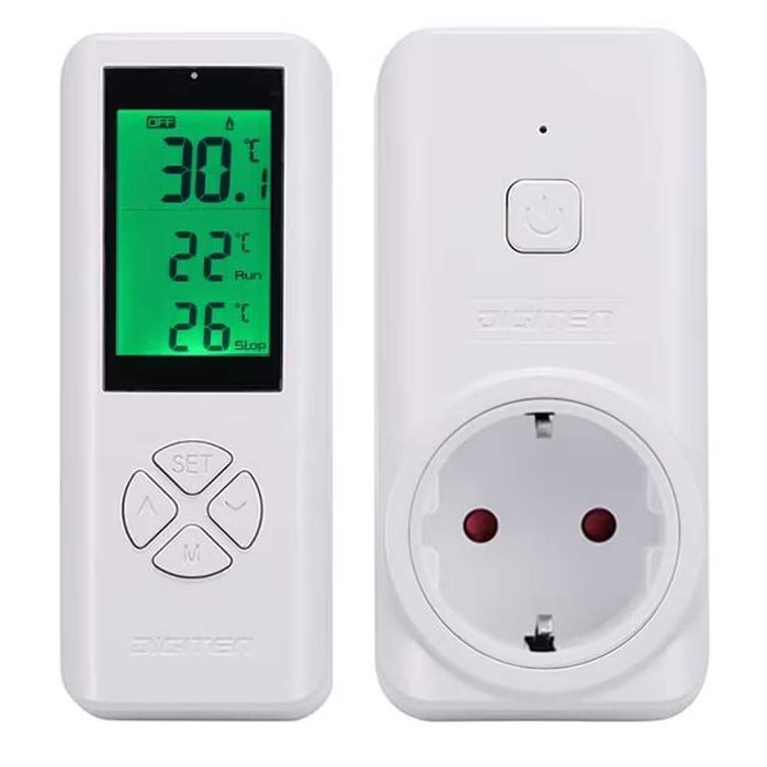 Priză wireless cu termostat digital și telecomandă – Alb