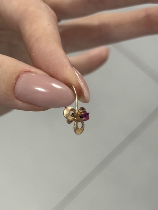 Серьги детские для девочки,золото 585 проба с рубином