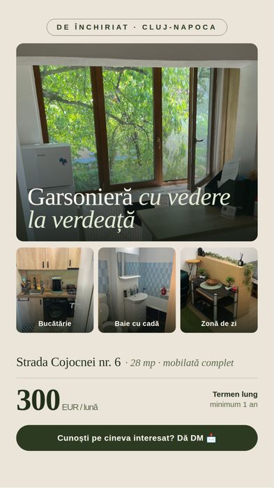 Garsoniera 28mp Str. Cojocnei Cluj-Napoca 300€