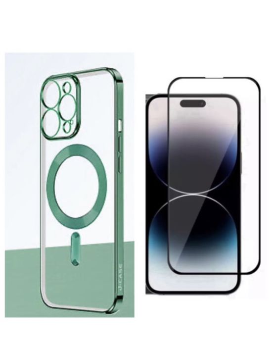 Husa Clear Rainbow + Folie Sticla Visual Iphone 14/15/16e/PRO/MAX/PLUS