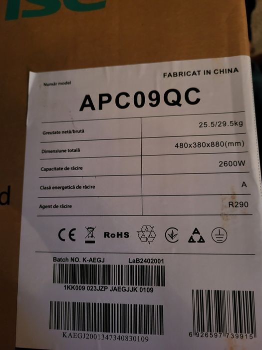 Aer conditionat portabil HISENSE APC09QC, 9000 BTU, A, Wi-Fi, Functie
