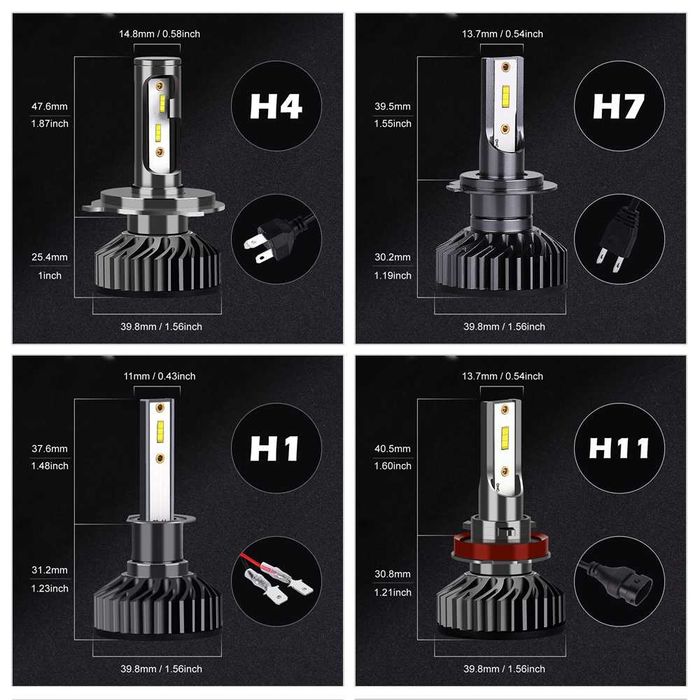 LED 12-24V H1 H3 H4 H7 H8,9,11 H27 HB3 HB4 HiR2 D1S D2S D3S D5S
