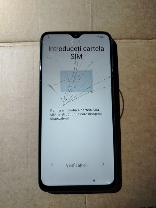 Xiaomi Redmi 9T functional. Sticla este crapata, dar display-ul și touch-ul sunt ok.  Are cont
