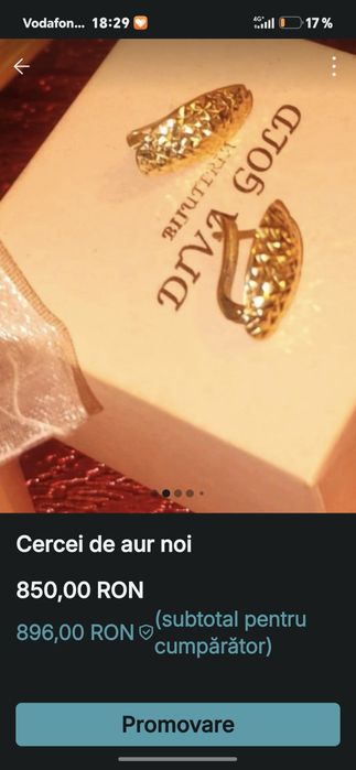 Cercei aur noi, cu certificat de  garamtie