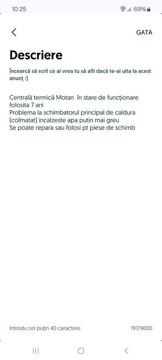 Vând centrala  Montan