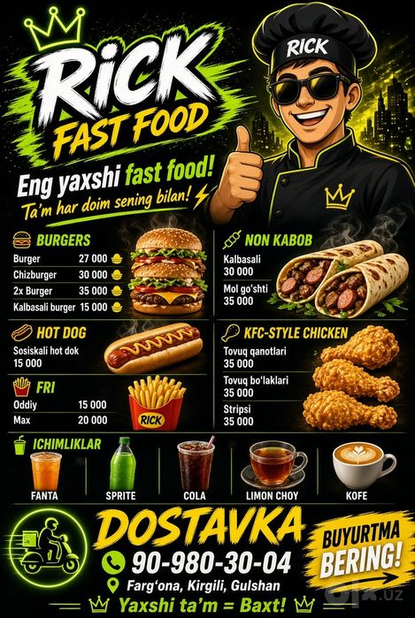 Rick Fast Food – Киргили, Гульшан | Бургеры от 27 000 | Доставка