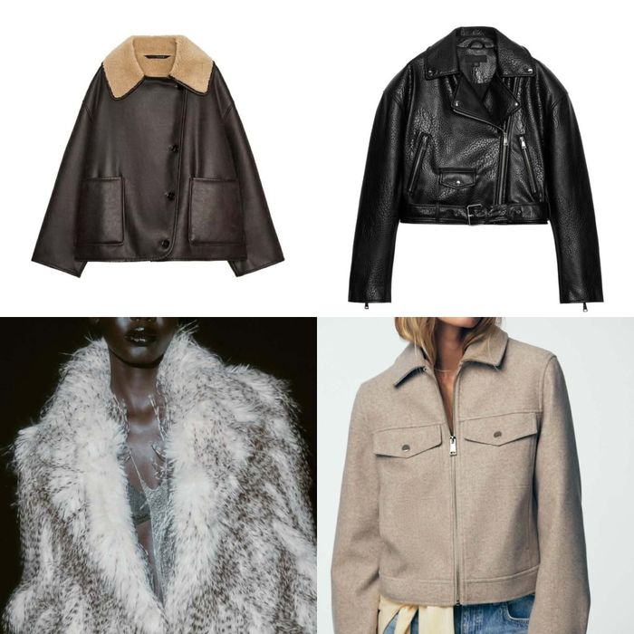Палто с косъм  кожено и двулицево яке    Zara