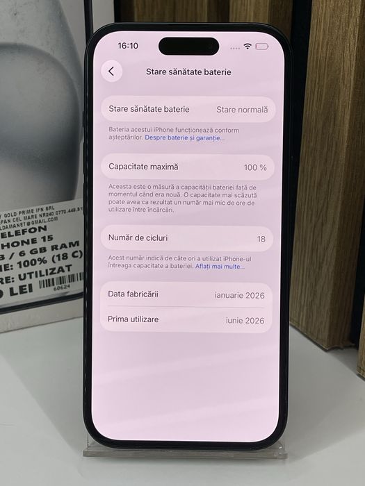Iphone 15 128Gb 100% baterie (18 cicluri incarcare) Garantie #60624