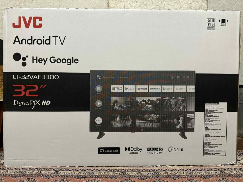 Телевизор JVC 32" Android TV чисто нов, гаранция.
Чисто нов телевизор