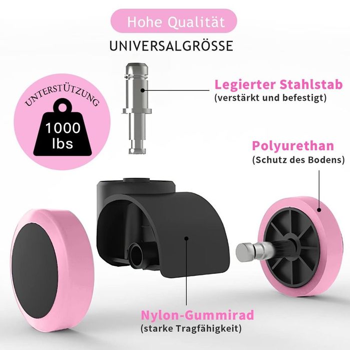 Set 5 roti roz din silicon pentru scaun birou