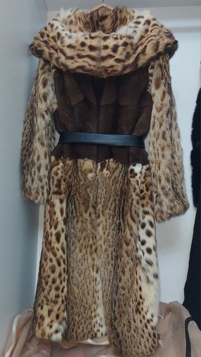 Норковая шуба рысь с капюшоном