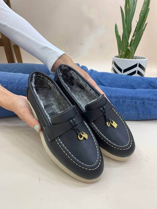 Женские лоферы кожаные с мехом. Турция