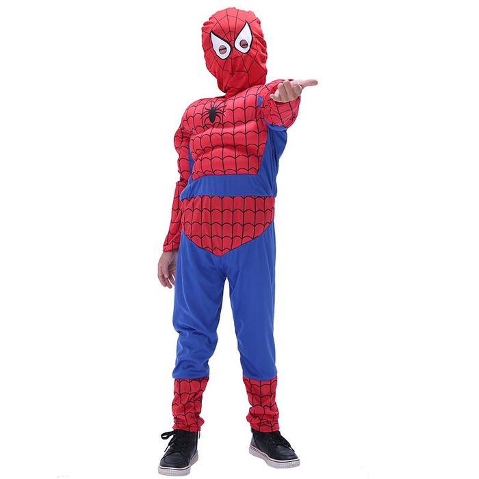 Set costum Ultimate Spiderman copii, 120-130 cm si manusa cu discuri