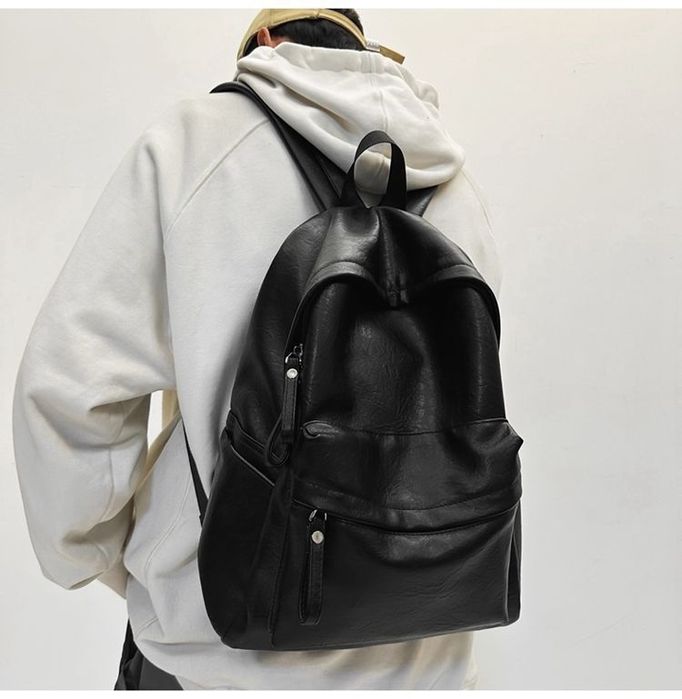 Кожанный рюкзак мужской женский ПУ портфель унисекс вместительный