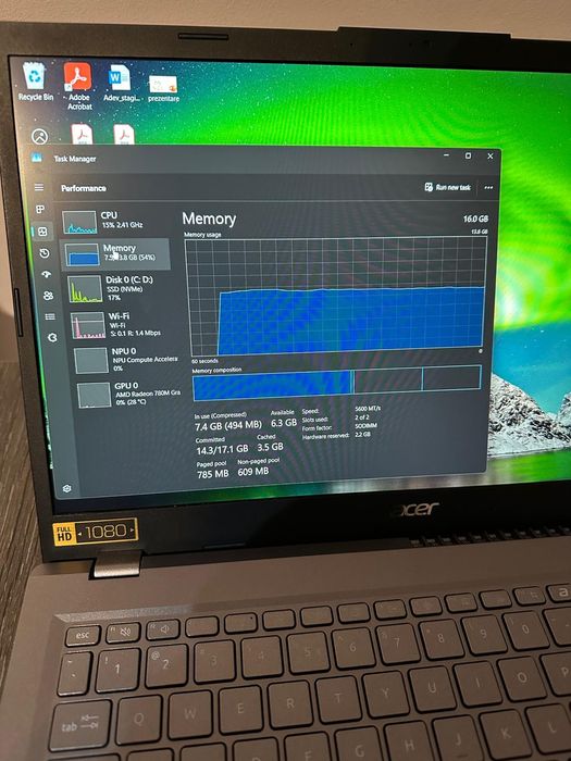 Laptop Ryzen 7 8840HS, GPU 780m, 16GB RAM, 512 GB SSD
