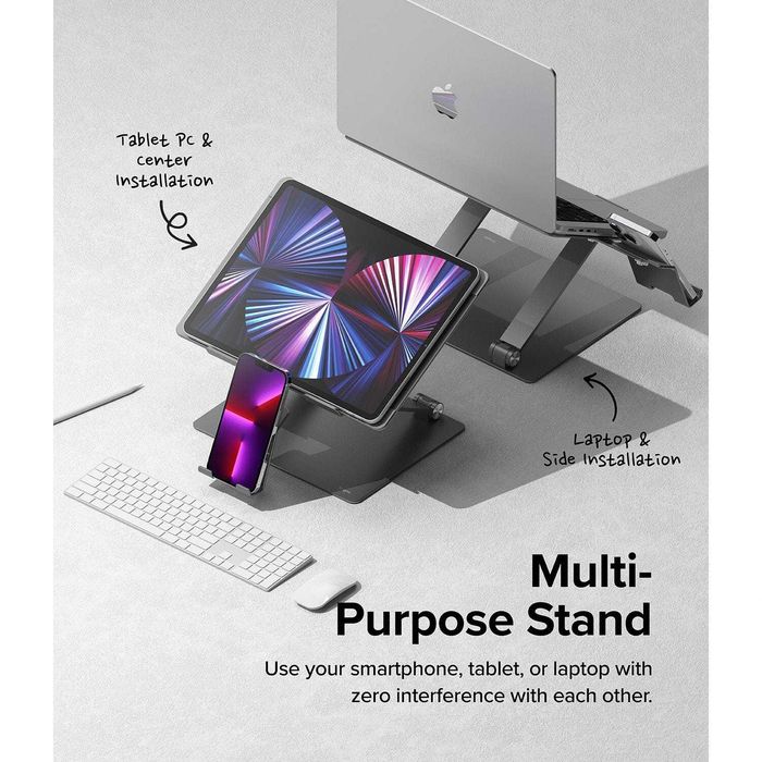 Stand universal laptop si telefon Ringke Outstanding Gri inchis