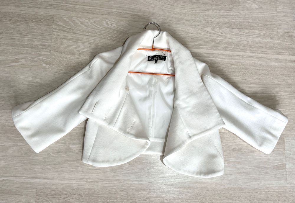 Pardesiu alb capa palton stofa elegant scurt