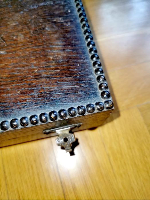 Антикватен комплект сет сервиз прибори посребрени в дървена кутия