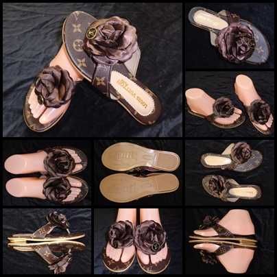 Papuci dama flip-flops eleganti casual slapi femei floare satin maro