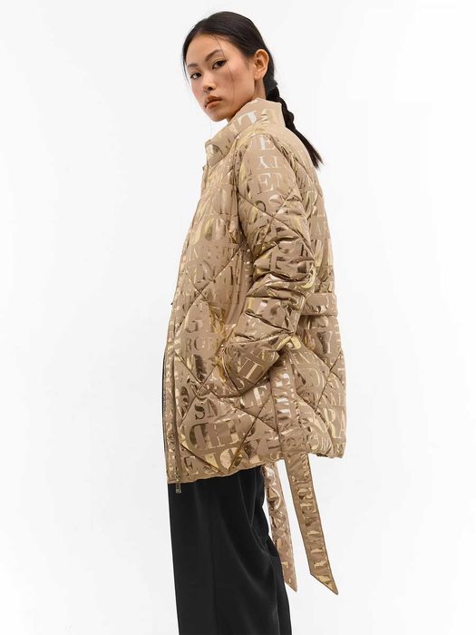 Дамско зимно яке , златисто ватирано яке с колан , дамско яке