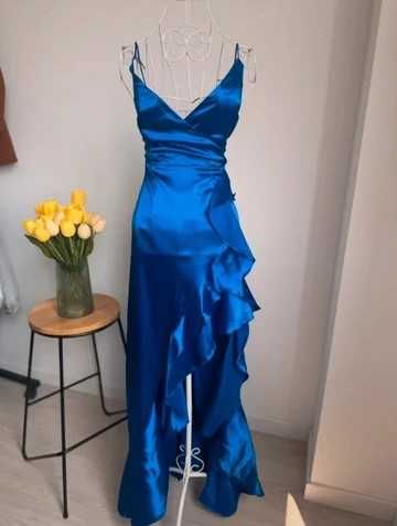 Rochie eleganta satin albastru regal marimea S