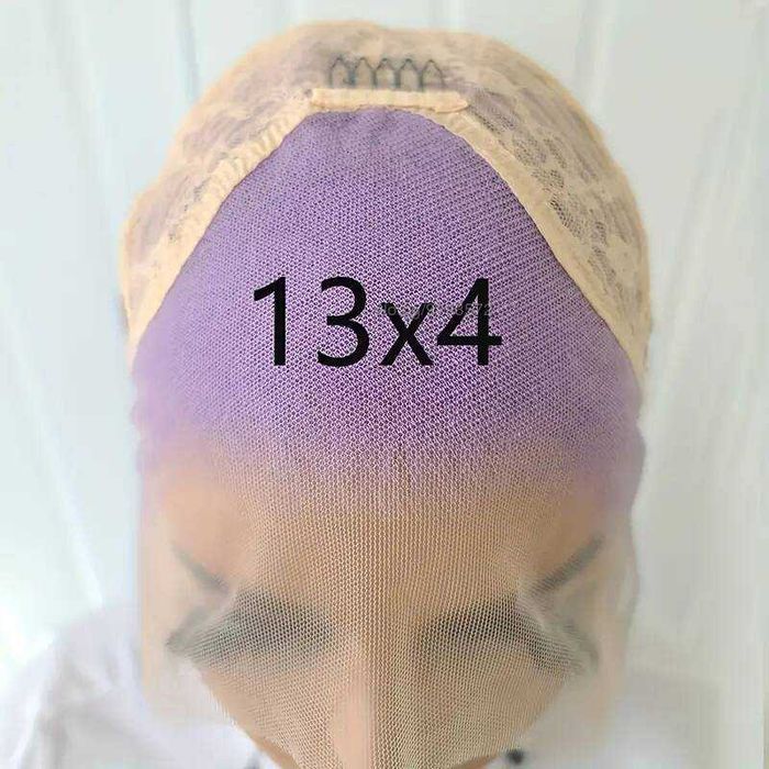 Светло лилава права синтетична перука с дантела  13*4
