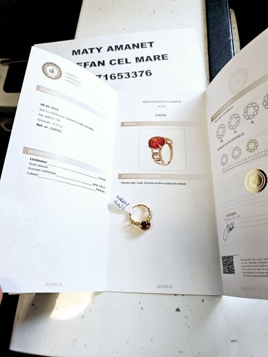 Vand inel din aur 18 k cu piatra  chihlibar cod 691