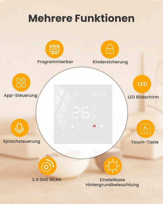 Termostat Miucda inteligent Smart Wifi wireless WT400S-16A-W încălzire pardoseală apă/boiler gaz,digital de cameră WLAN,programabil,Alexa, Google Home