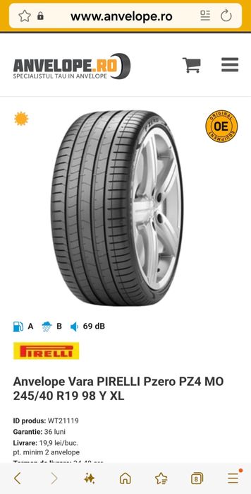 Vănd set cauciucuri anvelope vara 4 bucati pirelli pz4 ,245/40/19 ,275/35/19