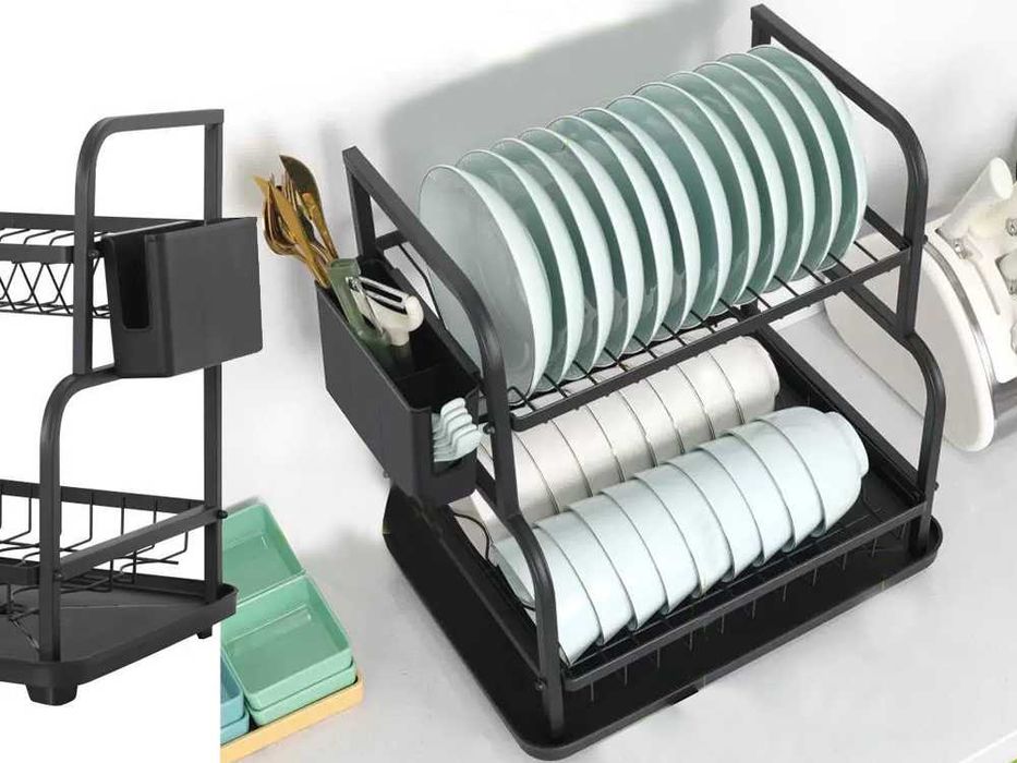 Сушилник за чинии на 2 нива с улей за мивка черен