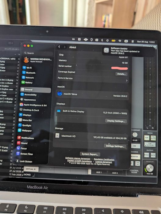 MacBook Air M1 2020 13.3" 16GB RAM 512GB SSD — батерия 96%