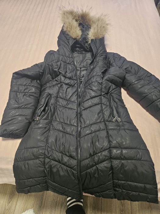 Зимно яке с качулка и пух с подарък дълъг елек