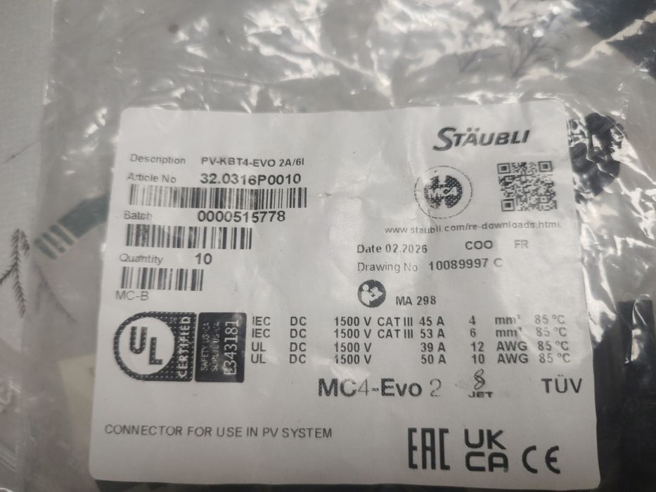 Conector solar Staubli MC4-EVO2