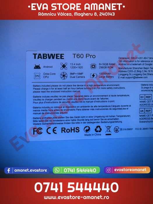 Tableta 13.4” TabWee T60 Pro Octa-Core 256GB 24GB RAM 10.000 mAh