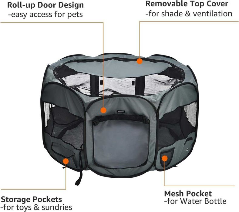 Tarc pentru animale ,pliabil octogonal Amazon Basics , 114 cm, gri