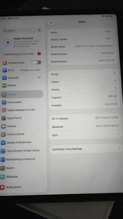Apple iPad Pro 11” 256GB, (3rd Gen), A2377, WiFi, от Германия