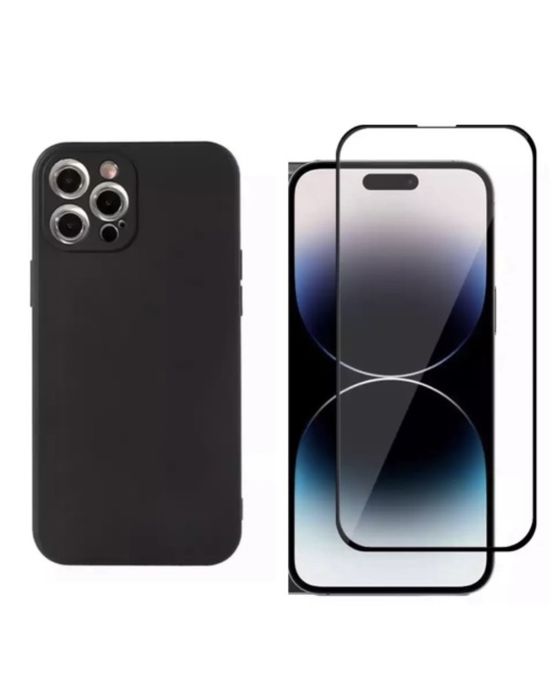 Iphone 13/14/PRO/MAX/PLUS Husa Silicon Clear Black + Folie Sticla Edge