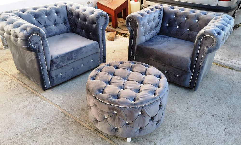 Canapea chesterfield gri