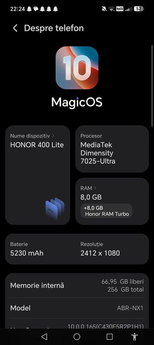 HONOR 400 Lite 5G (256GB, 8GB RAM), Velvet Black – Puțin fisurat la colț
