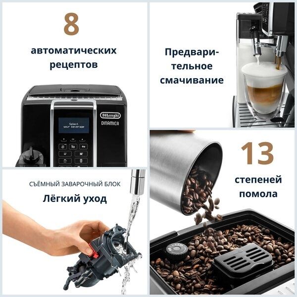 Автоматическая кофемашина DeLonghi Dinamica ECAM 350.55. B, черный