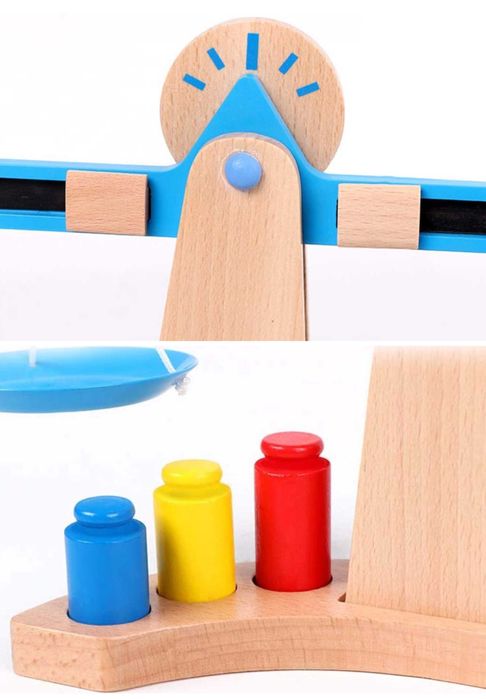 НАМАЛЕНА! Дървена везна с метални чинийки, дървени тежести и скала