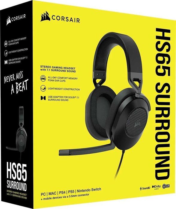 Геймърски компютърни слушалки Corsair HS65 Surround Carbon