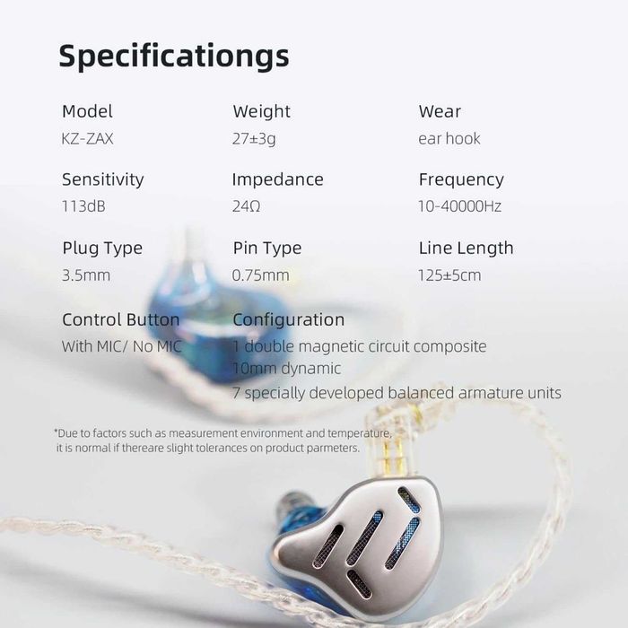 Геймърски In-Ear Монитори KZ ZAX - 16 Драйвера (Hi-Fi / Gaming)