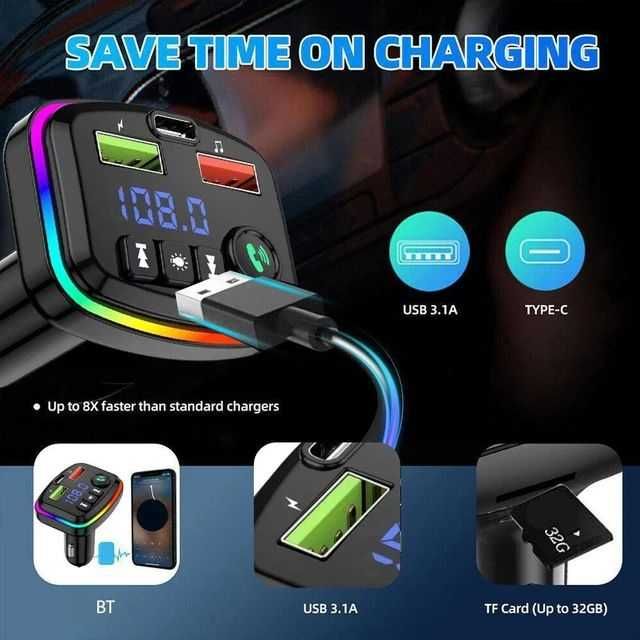 FM трансмитер Блутут Digital One SP00968 M14  BTv.5.0 2xUSB TypeC 3.1A