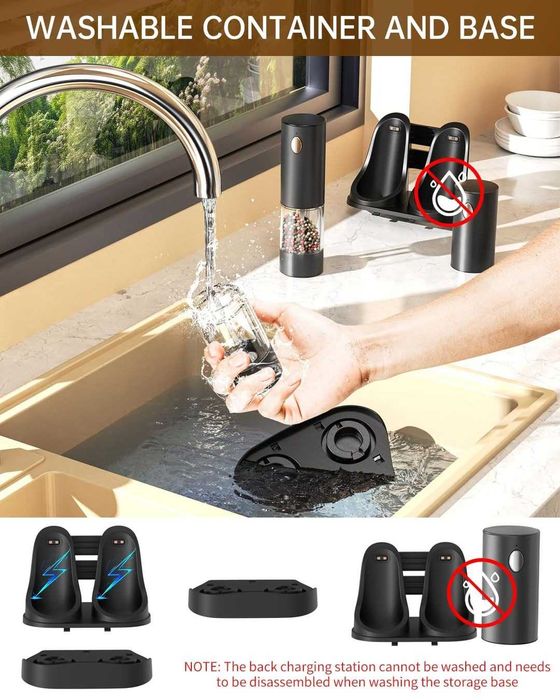 Комплект електрически мелници за сол и пипер със зарядна станция