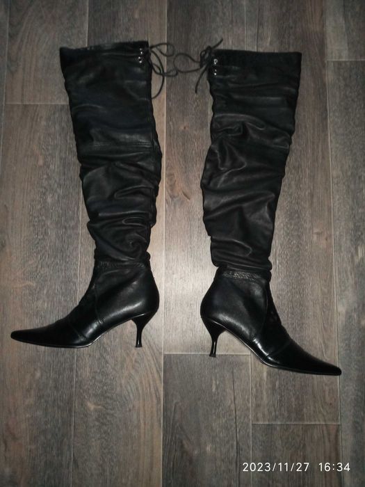 Сапоги ботфорты кожаные