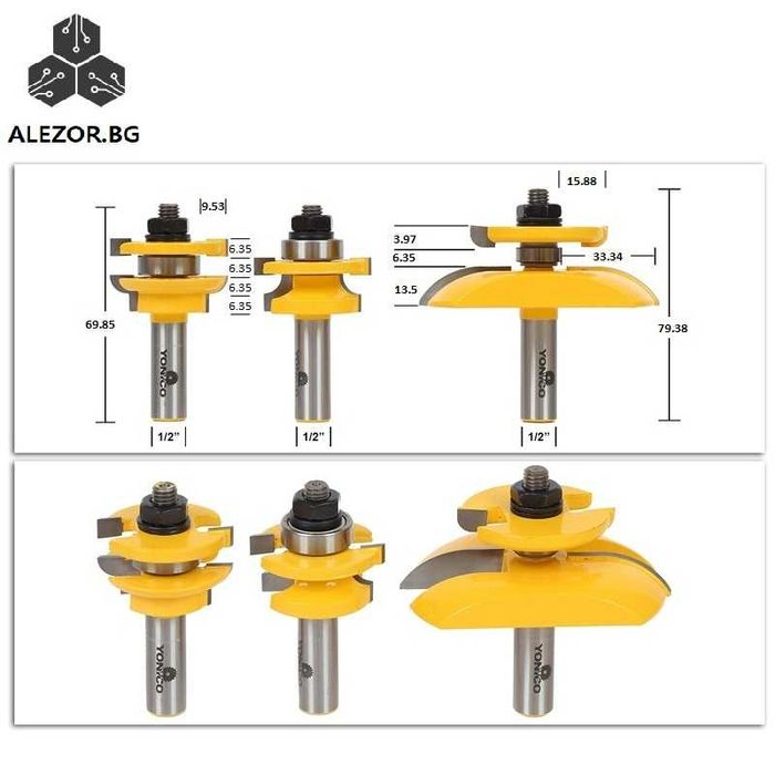 Фрезери Комплект 3 Бр Таблени Вратички, Захват 1/2”, Фрезер 20200111